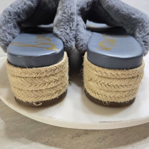 Sam Edelman Zia Faux Fur Espadrille Sandals Blue 8 Slip-On Platform Lounge cozy - Picture 8 of 9